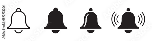 Bell notification icon vector collection outline solid ringing with alert badge.
