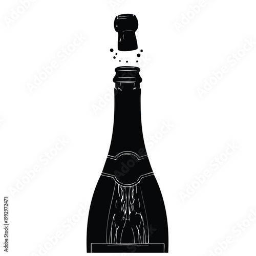 Champagne bottle silhouette opening with bubbles set bundle.