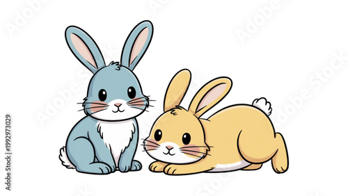 Two cartoon rabbits sitting closely together