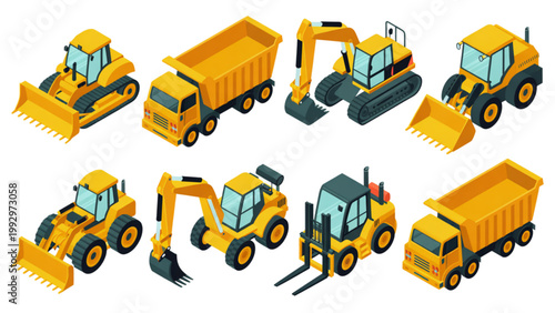 Canvas Print Colorful toy construction vehicles in a row