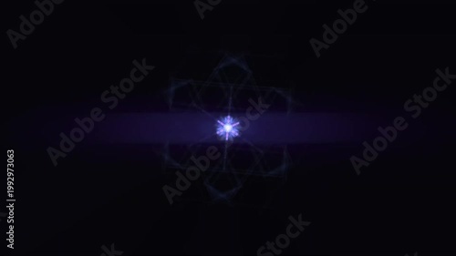 Purple glowing geometric star expanding with neon lines and digital light rays in a seamless 4k loop