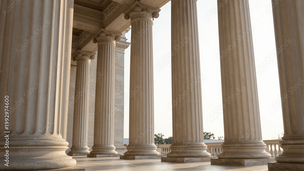 Fototapeta premium Close-up of classical marble columns at a government building in Athens, Greece.