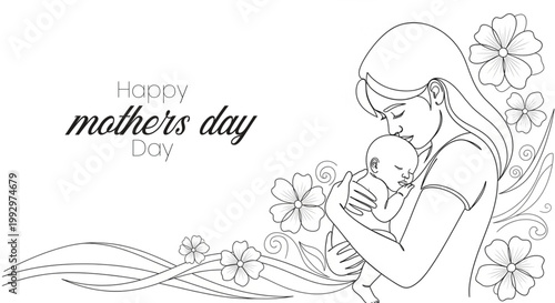 Happy mother's day a loving embrace in a delicate sketch