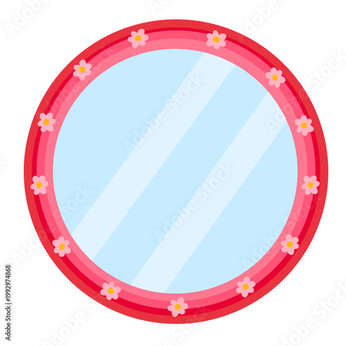 Cute rounded pink mirror with flowers transparent PNG element for quick digital planner sticker and photo decoration