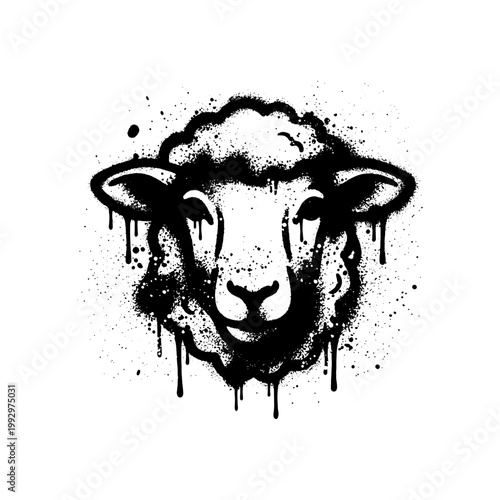 Textured sheep head stencil graffiti graphic with paint drips