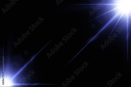 Blue Lens Flare Light Burst Corner Overlay On Black Background