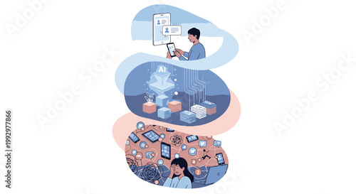 Remote work, office workflow, business productivity, vector illustration