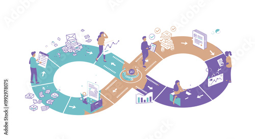 Business workflow, infinite loop, process cycle, productivity concept, vector illustration