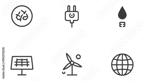 Renewable Energy Icons: A collection of meticulously crafted icons represents the essence of eco-conscious living and sustainable energy solutions. Explore visuals that inspire a brighter.