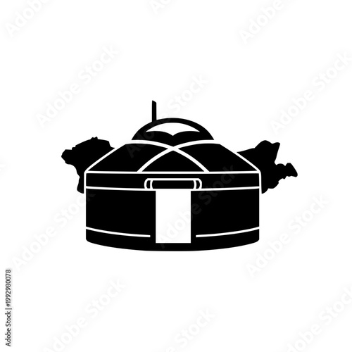 Yurt Icon with Land Map Outlines