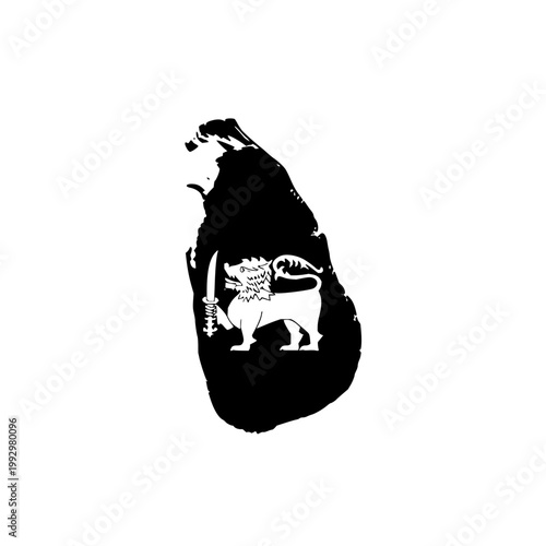 Sri Lanka Map with National Flag Lion Emblem Illustration