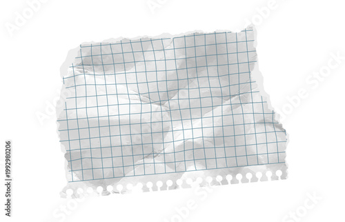 Paper piece rip torn vector with isolated scrapbook blue grid. Letter old template and illustration copybook checkered with crumpled texture notebook for school collage. Tape wrinkled paper realistic.