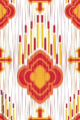 Abstract ethnic art, ikat, fabric, multi-colored woven fabric patterns, local fabric patterns, printed, customs, decorated walls, carpet patterns, covers.