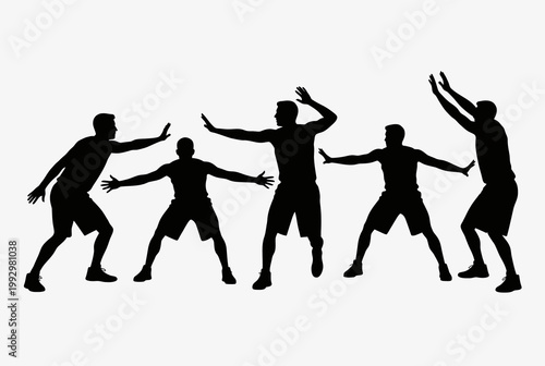 Basketball Players Silhouettes Defensive Stance Blocking Rebounding Jumping Action Poses Sport Black Vector Set