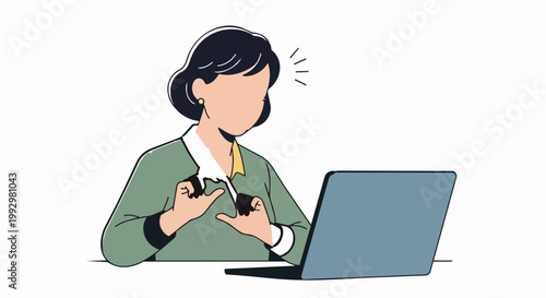 Vector illustration of person communicating via sign language on video call, online communication concept. for branding, packaging, banner, poster, website header, and social media design use