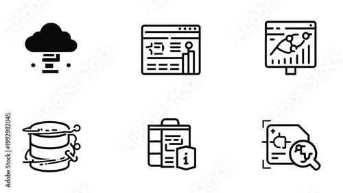 Digital Data Icons: A collection of concise digital icons. Each image represents an aspect of the digital world, perfect for tech-related visual content. 