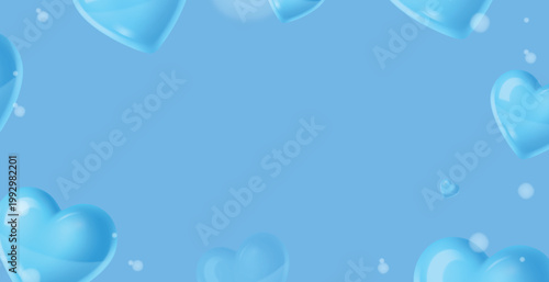 Blue 3D Heart Balloons Background with Copy Space for Father's Day Greeting Cards and Love Messages