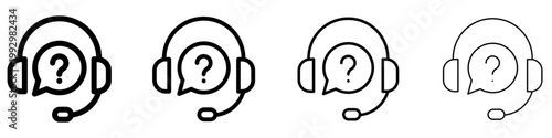Set of linear customer support icons with different line weights. Minimalist headset and speech bubble symbols. Vector illustration.