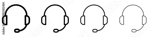 Fotografija Set of linear headset icons with a microphone and different line weights