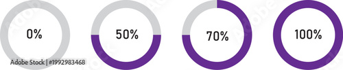Progress indicators showing completion percentages zero fifty seventy and one hundred high-quality
