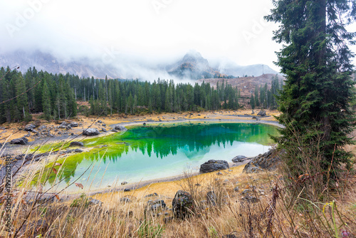Lago di Carezza in Val di Fassa in Trentino Alto Adige.La leggenda di Ondina e l’arcobaleno.