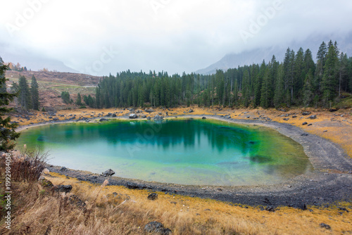 Lago di Carezza in Val di Fassa in Trentino Alto Adige.La leggenda di Ondina e l’arcobaleno.