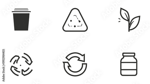 Recycle Icons for a Sustainable Future: An array of eco-friendly icons representing various recycling symbols and elements.