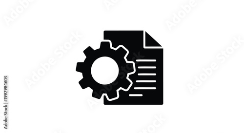 Gear, settings, document icon, configuration symbol, black vector graphics