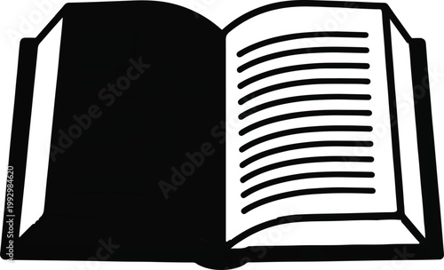 Open book icon, black and white illustration, educational symbol, book vector