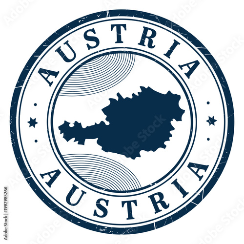 Circular stamp displaying the nation of austria and its geographical shape