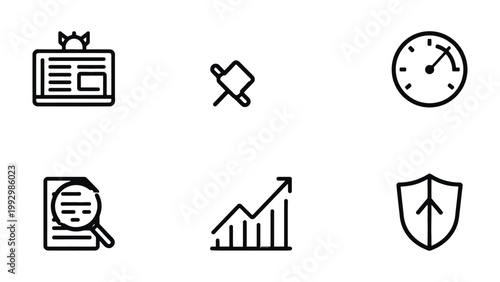 Work Icons: A collection of concise line icons visually representing essential elements of the working process, each carefully crafted to convey clarity and functionality.