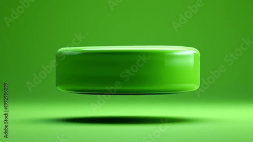 Vibrant Green Floating Cylindrical Podium Product Display Stand Abstract Background.