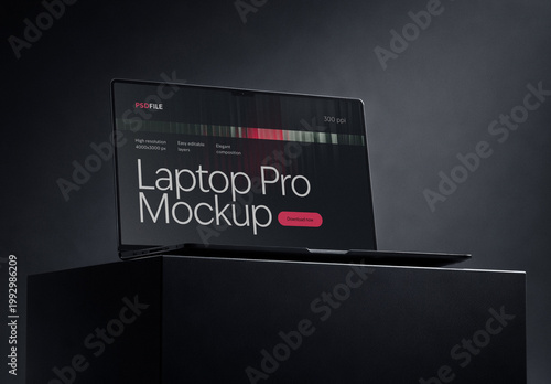 Laptop Mockup on Dark Stage