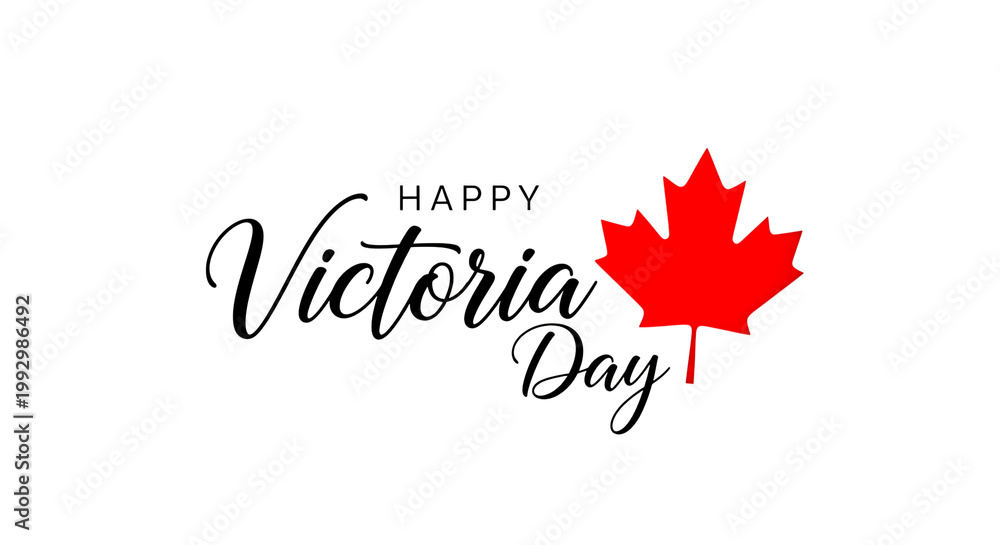 Fototapeta premium Happy Victory Day text with red maple leaf symbol isolated on transparent background