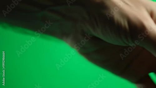 Human Hand Beckoning Gesture on Green Screen Chroma Key Background.