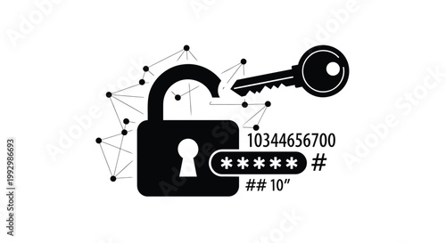 Secure, lock, key, and password vector icons, cybersecurity symbols, black