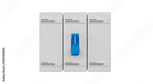 Electrical Circuit Breakers with Blue Toggle Switch, Isolated on White