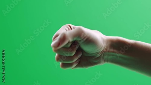 Human Hand Closing into a Fist on Green Screen Background.