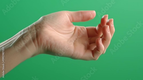 Human Hand Clenching and Unclenching Fist on Green Screen Background.
