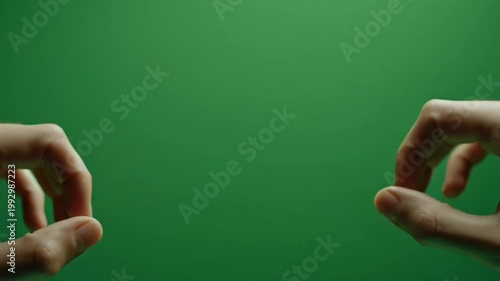 Human Hands Create and Dissolve Heart Symbol Against Green Background.