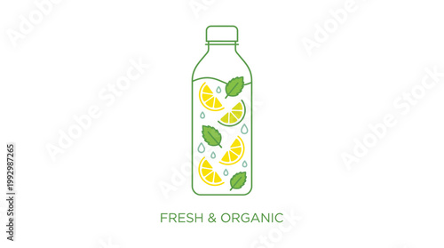Healthy infused water bottle with fresh lemon slices and mint leaves