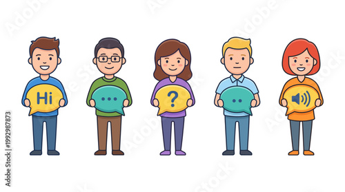 Connecting through communication Diverse cartoon characters sharing messages and expressions