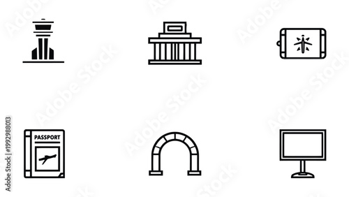 Iconic Collection of Architecture and Travel: A curated selection of symbolic illustrations, featuring an array of iconic architectural landmarks and essential travel elements.