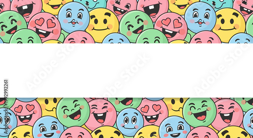 Colorful emoticon faces in various expressions.