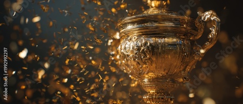 The Trophy Gleaming with Gold and Confetti in a Dramatic Celebration Scene
