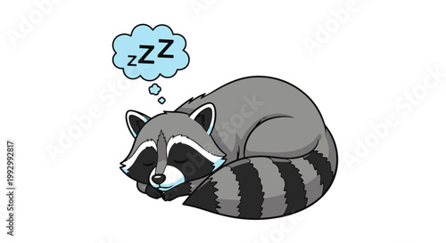 Cute Sleeping Raccoon Curled Up with zzz Sleep Bubble
