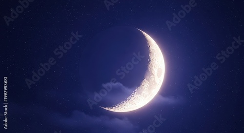 Crescent Moon Glowing Brightly in the Night Sky.