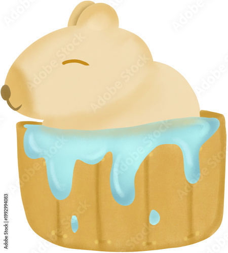 A delightful illustration of a Capybara relaxing in a wooden bath, showcasing serene self-care and peaceful enjoyment.