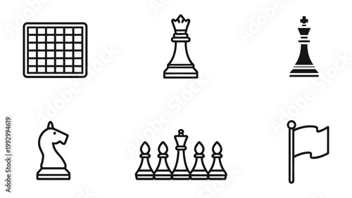 Chess Icon Collection: A meticulously curated collection of chess-themed icons, featuring essential elements, perfect for illustrating the strategies. 