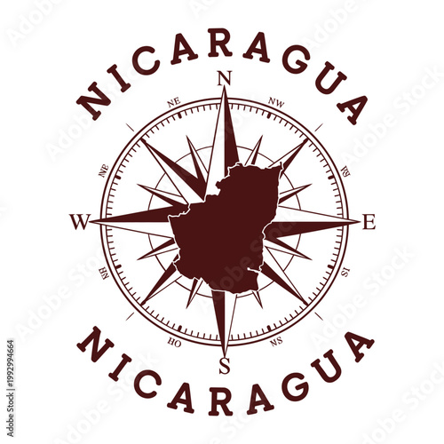 Compass rose illustration featuring the geographical shape of Nicaragua